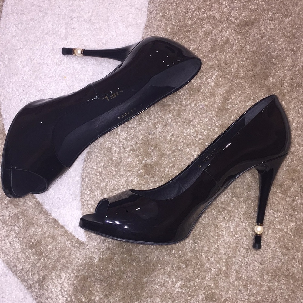 black with pearl chanel heels